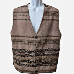 Cactus, Vintage Aztec Southwestern Style Wool & Cotton Button Up Vest